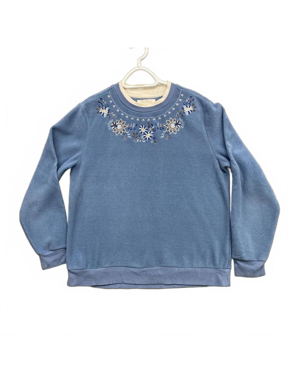 Y2K Tradition Country Collection Blue Floral Embroidered Fleece Sweatshirt S